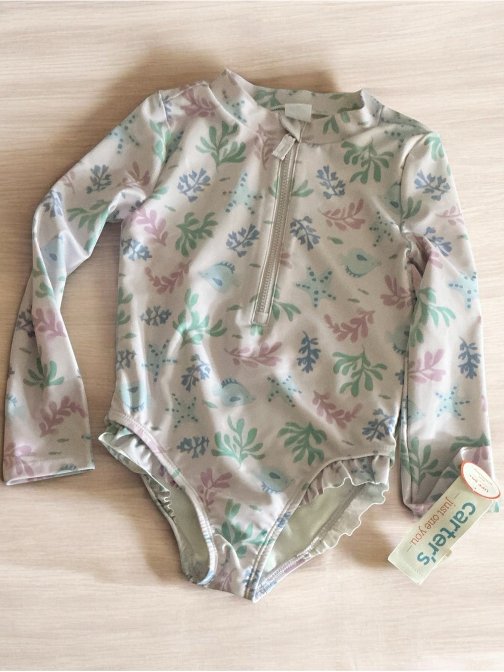 Buy 1 get 1 50% off Girls' Pastel Sea Life Long-Sleeve Rash Guard Swimsuit